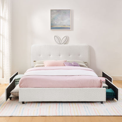 Upholstered Bed With Oversized Rabbit Ear Headboard, LED Lights & 4 Storage Drawers - The Sleep Loft - Online Mattress Showroom NYC