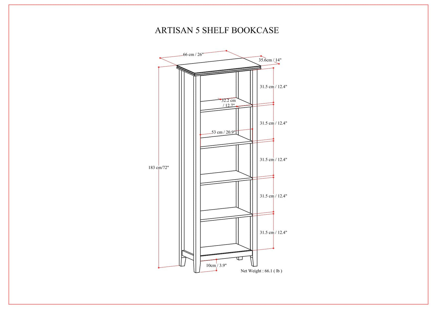 Artisan - 5 Shelf Bookcase, Handcrafted - The Sleep Loft - Online Mattress Showroom NYC