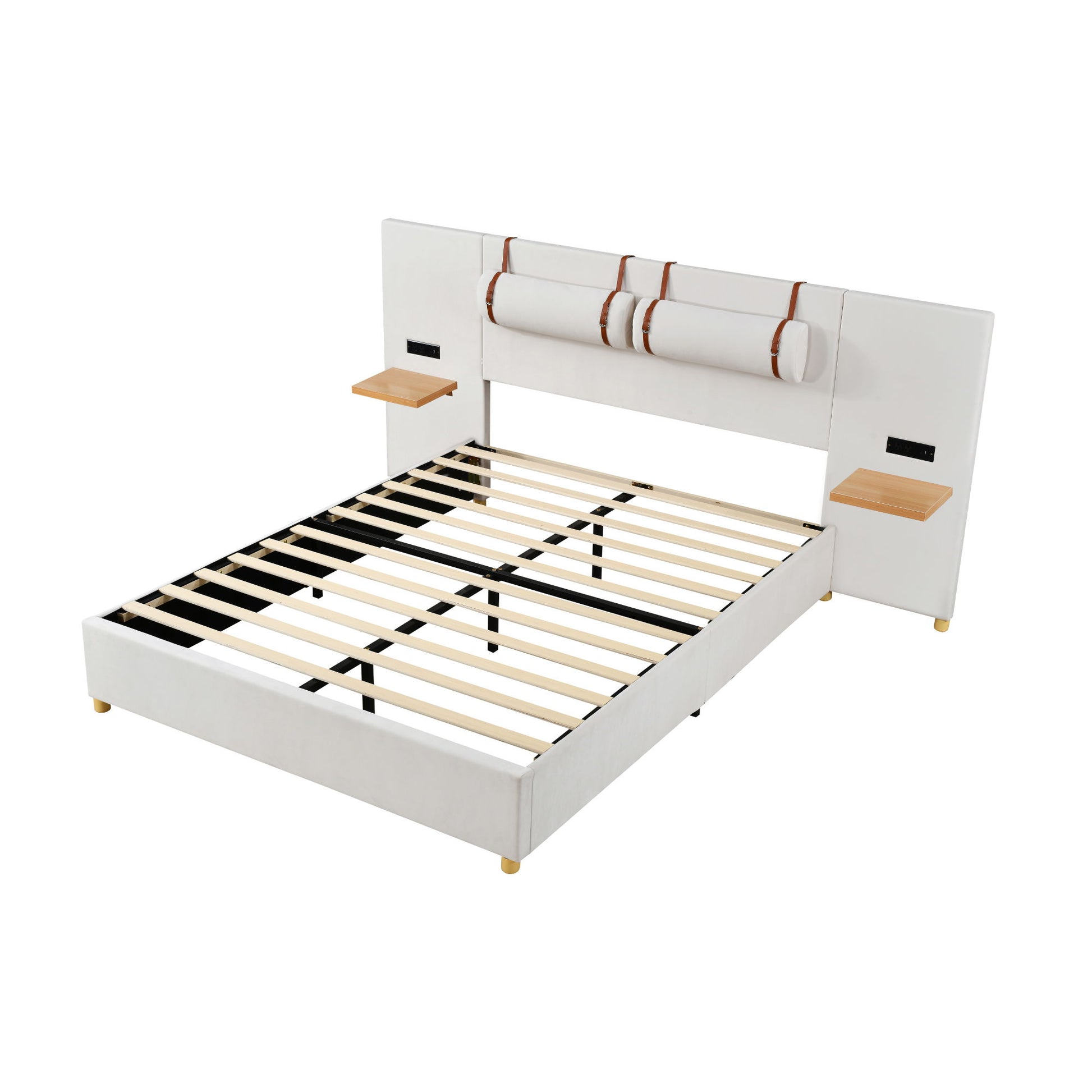 Upholstered Platform Bed, 2 Outlets And USB Charging Ports On Both Sides, 2 Bedside Pillows, Storage Shelves - The Sleep Loft - Online Mattress Showroom NYC
