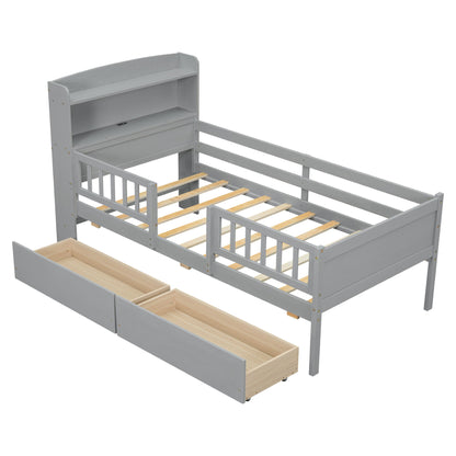 Platform Bed With LED Light, Multi Functional Headboard, Guardrail And 2 Drawers - The Sleep Loft - Online Mattress Showroom NYC