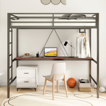 Adam - Twin Loft Bunk Bed With Cinnamon Wood Desk And Closet Rod - Black - The Sleep Loft - Online Mattress Showroom NYC