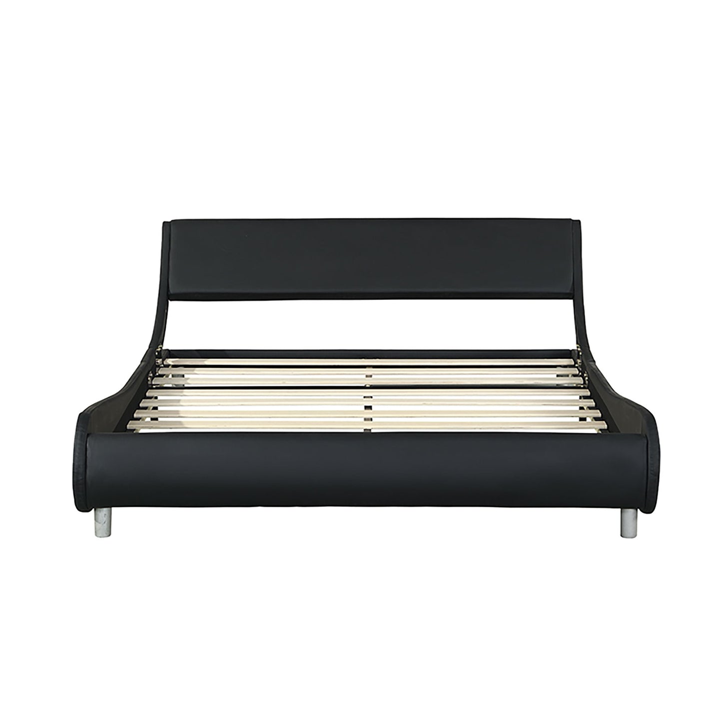 Queen Size Upholstered Platform Bed Frame With LED Lighting, Curve Design, Slat Support, No Box Spring Needed - Black - The Sleep Loft - Online Mattress Showroom NYC