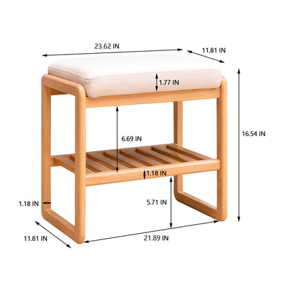 Shoe Bench, Beech Wood Storage Rack Organizer With High Rebound Sponge Cushion - Natural - The Sleep Loft - Online Mattress Showroom NYC