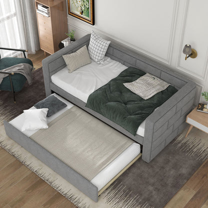 Upholstered Twin Size Daybed With Trundle, Padded Back And Sides - Gray - The Sleep Loft - Online Mattress Showroom NYC
