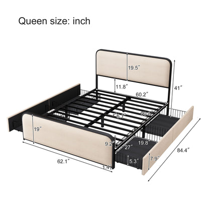 Modern Bed With Curved Upholstered Headboard And Footboard, Heavy Duty Metal Slats - The Sleep Loft - Online Mattress Showroom NYC