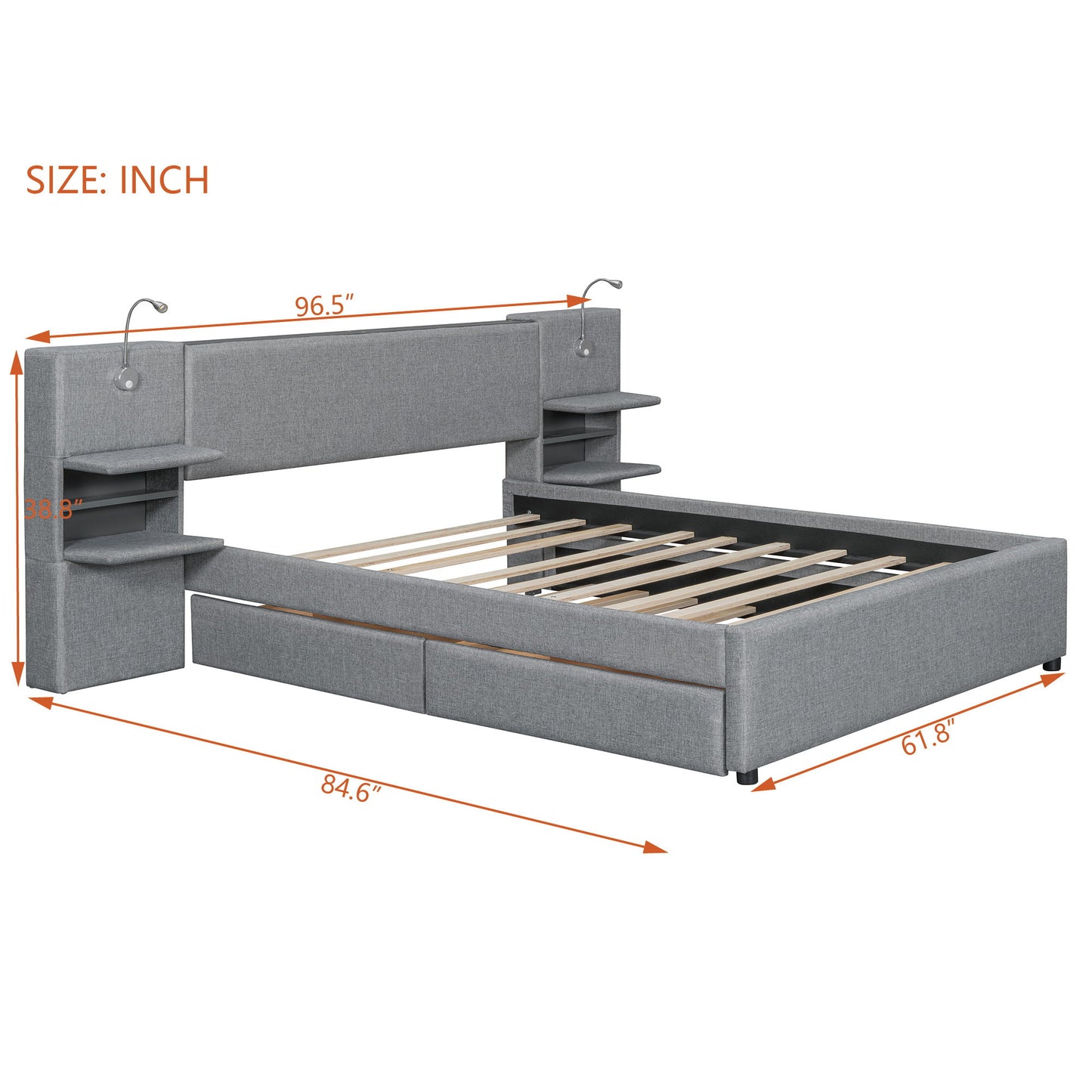 Upholstered Platform Bed With Reading Lights, Drawers, Trundle And Shelves - The Sleep Loft - Online Mattress Showroom NYC