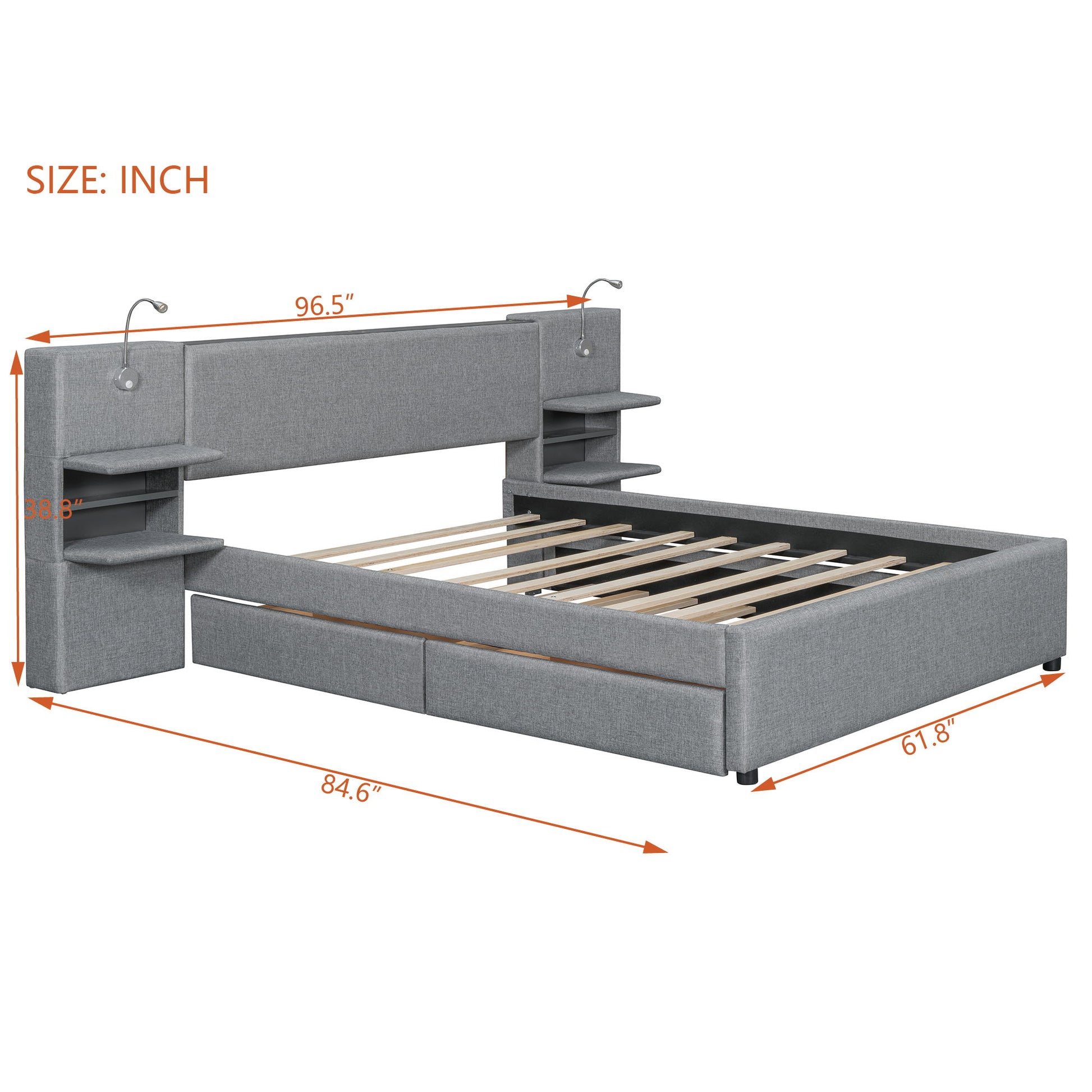 Upholstered Platform Bed With Reading Lights, Drawers, Trundle And Shelves - The Sleep Loft - Online Mattress Showroom NYC