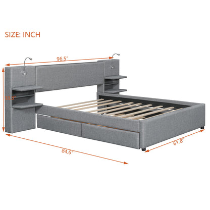 Upholstered Platform Bed With Reading Lights, Drawers, Trundle And Shelves - The Sleep Loft - Online Mattress Showroom NYC