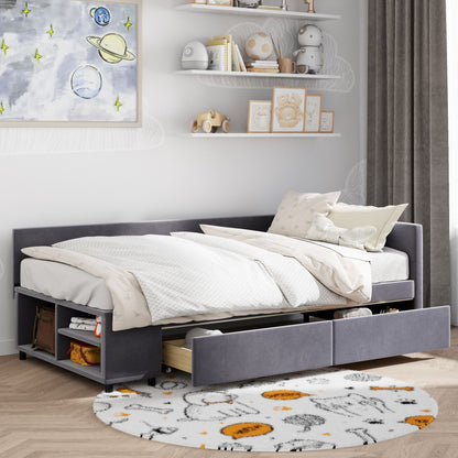 L Shaped Upholstered Platform Bed With Storage And Drawers - The Sleep Loft - Online Mattress Showroom NYC