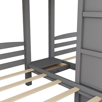 Twin Over Twin & Twin Bunk Bed With Built In Staircase And Storage Drawer - Gray - The Sleep Loft - Online Mattress Showroom NYC