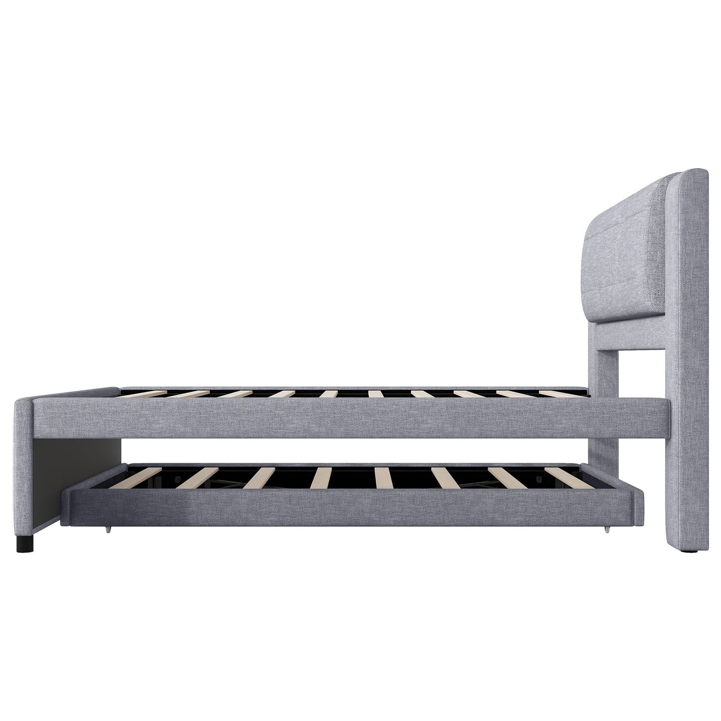 Upholstery Platform Bed With Trundle, Trundle Can Be Flat Or Erected - The Sleep Loft - Online Mattress Showroom NYC