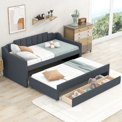 Upholstered Simple Design Daybed With Trundle And 3 Drawers - The Sleep Loft - Online Mattress Showroom NYC