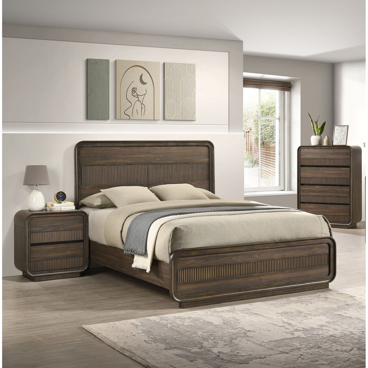 Flair Rounded Edges Nightstand, 2 Drawer Storage - Brown - The Sleep Loft - Online Mattress Showroom NYC
