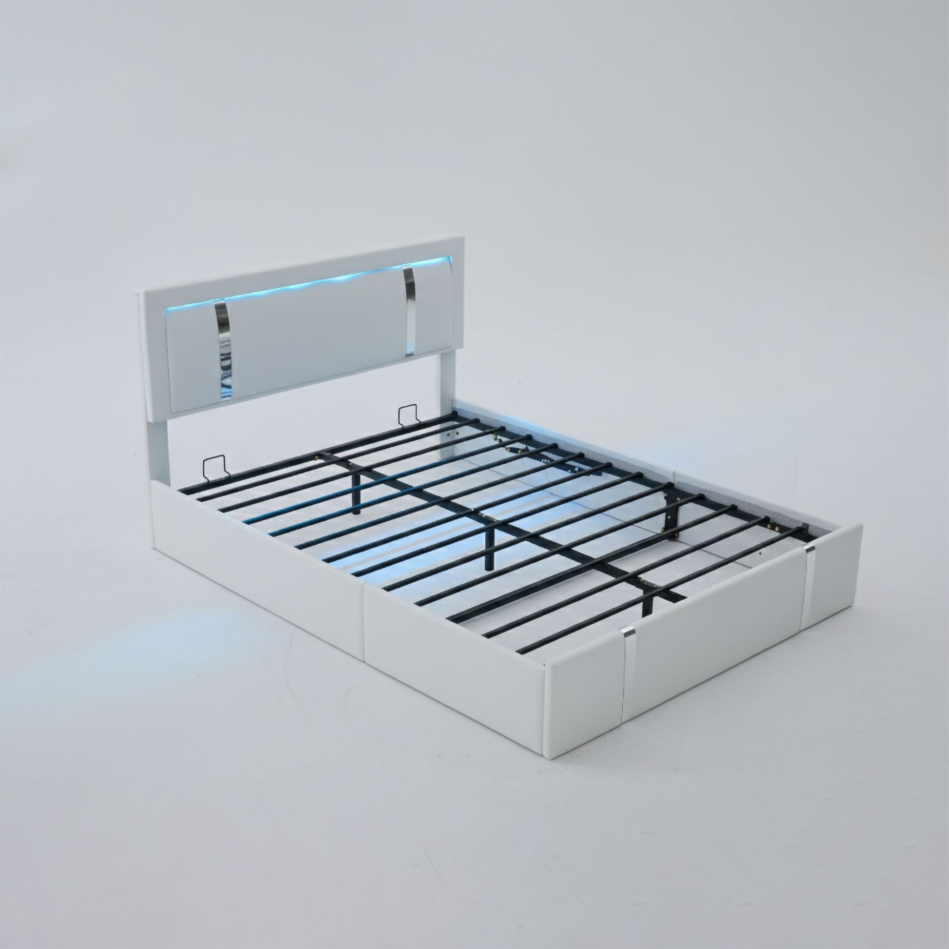 Upholstered Platform Bed Frame With Adjustable LED Headboard, USB C-Charging, Hydraulic Lift - The Sleep Loft - Online Mattress Showroom NYC