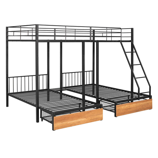 Triple Bunk Bed With Drawers And Guardrails - The Sleep Loft - Online Mattress Showroom NYC
