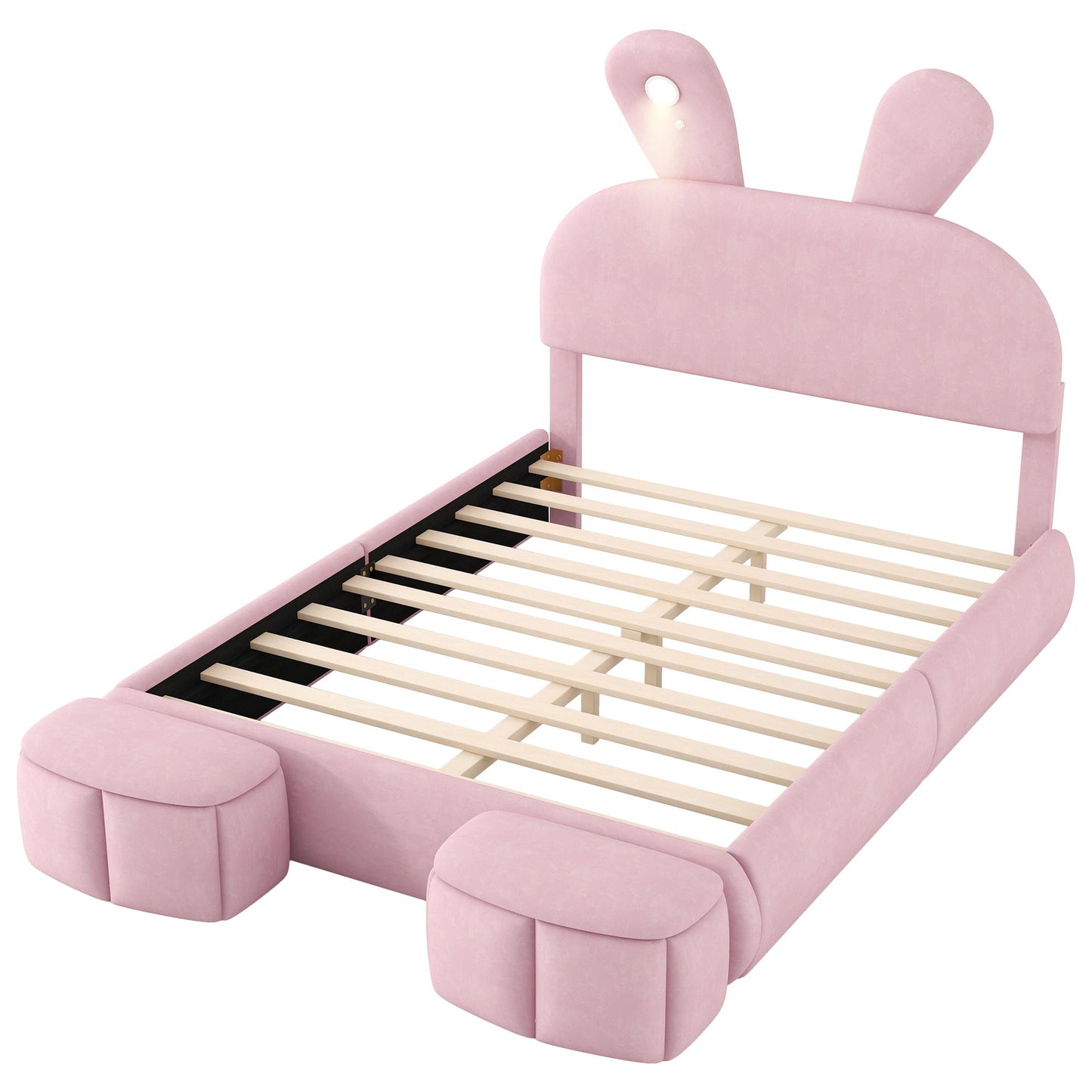 Full Upholstered Platform Bed With Cartoon Ears Headboard And LED Light - Pink - The Sleep Loft - Online Mattress Showroom NYC