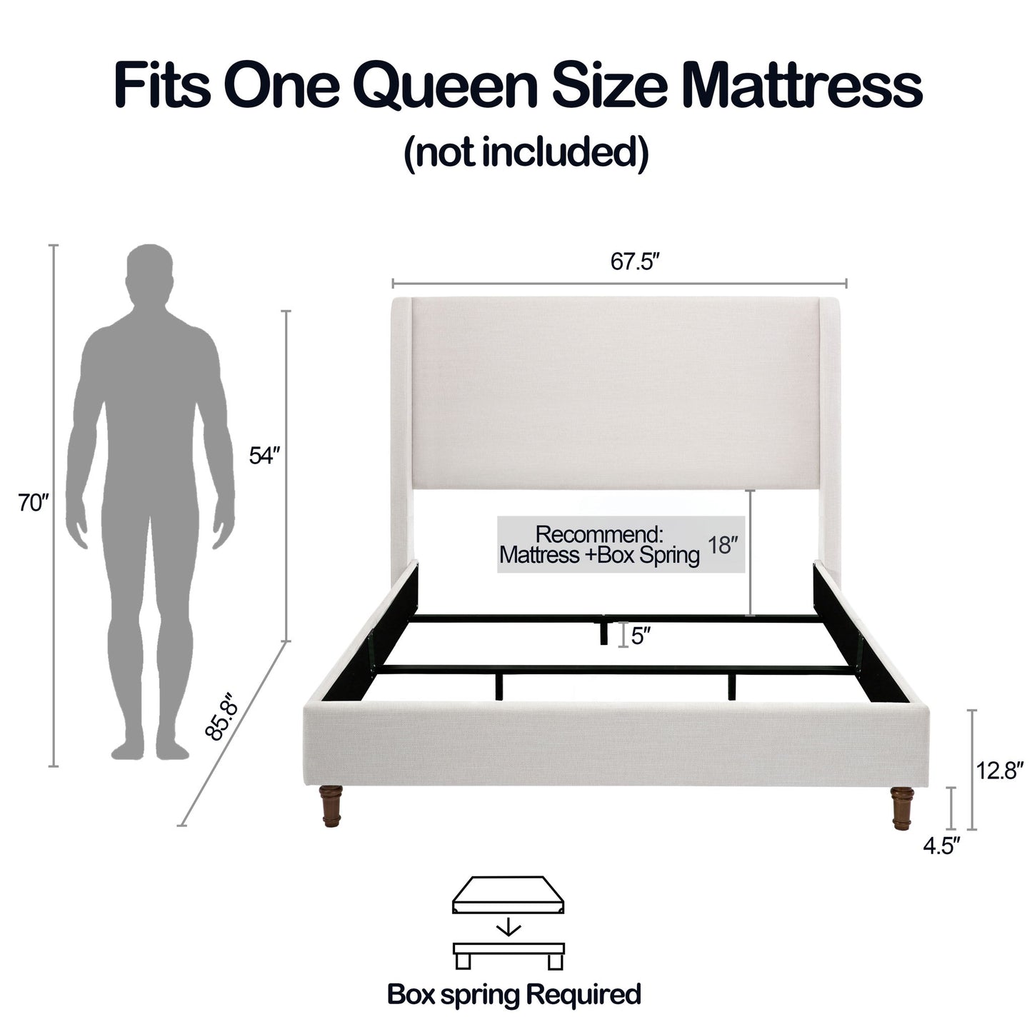 Hayden - Upholstered Wingback Bed With Tall Headboard - The Sleep Loft - Online Mattress Showroom NYC