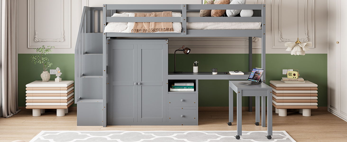 Loft Bed With Stairs, Bookshelf, Drawers, Desk & Wardrobe, Space Saving Multifunctional Furniture - The Sleep Loft - Online Mattress Showroom NYC