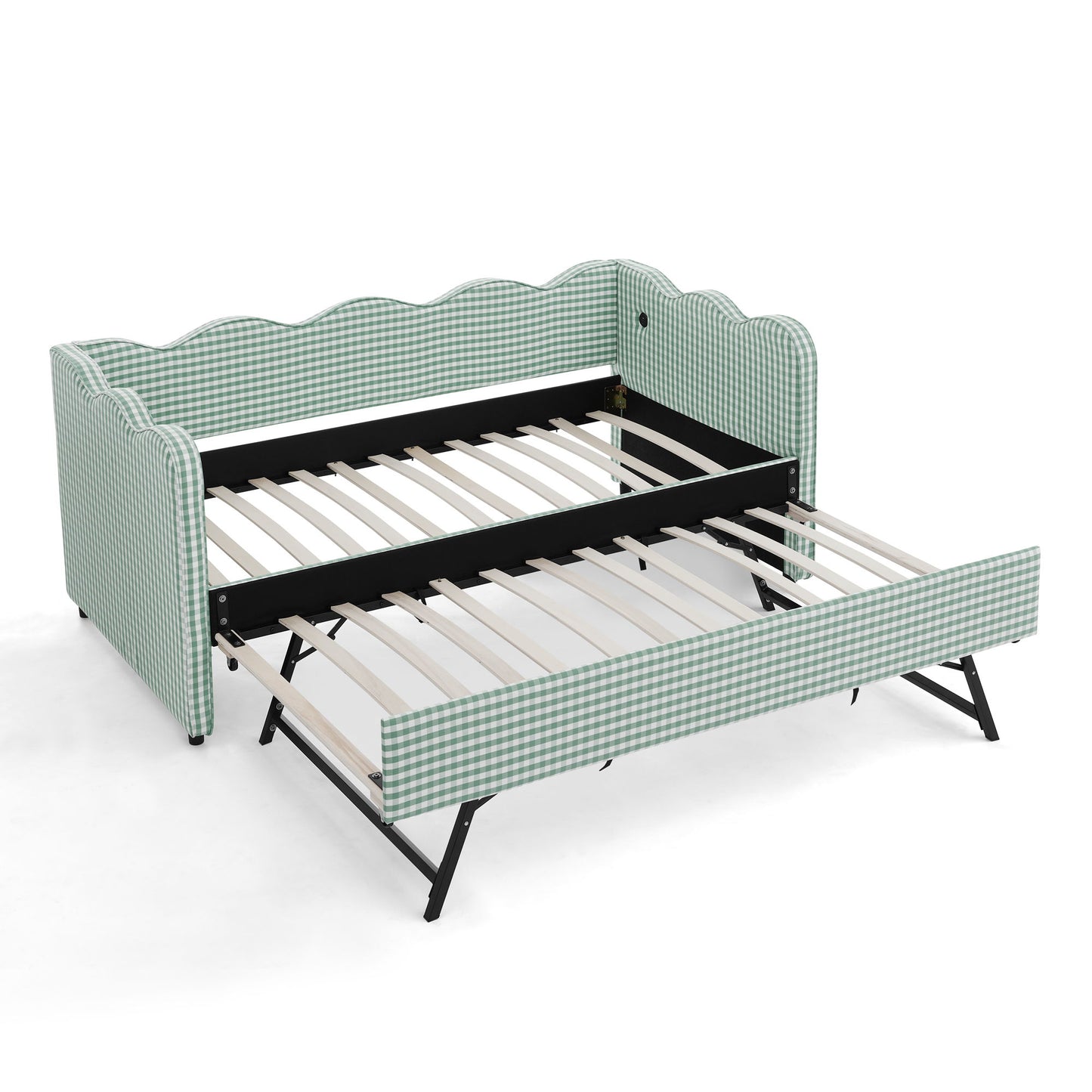 Gingham Daybed With USB Charging Port, Wave Shaped Design - The Sleep Loft - Online Mattress Showroom NYC