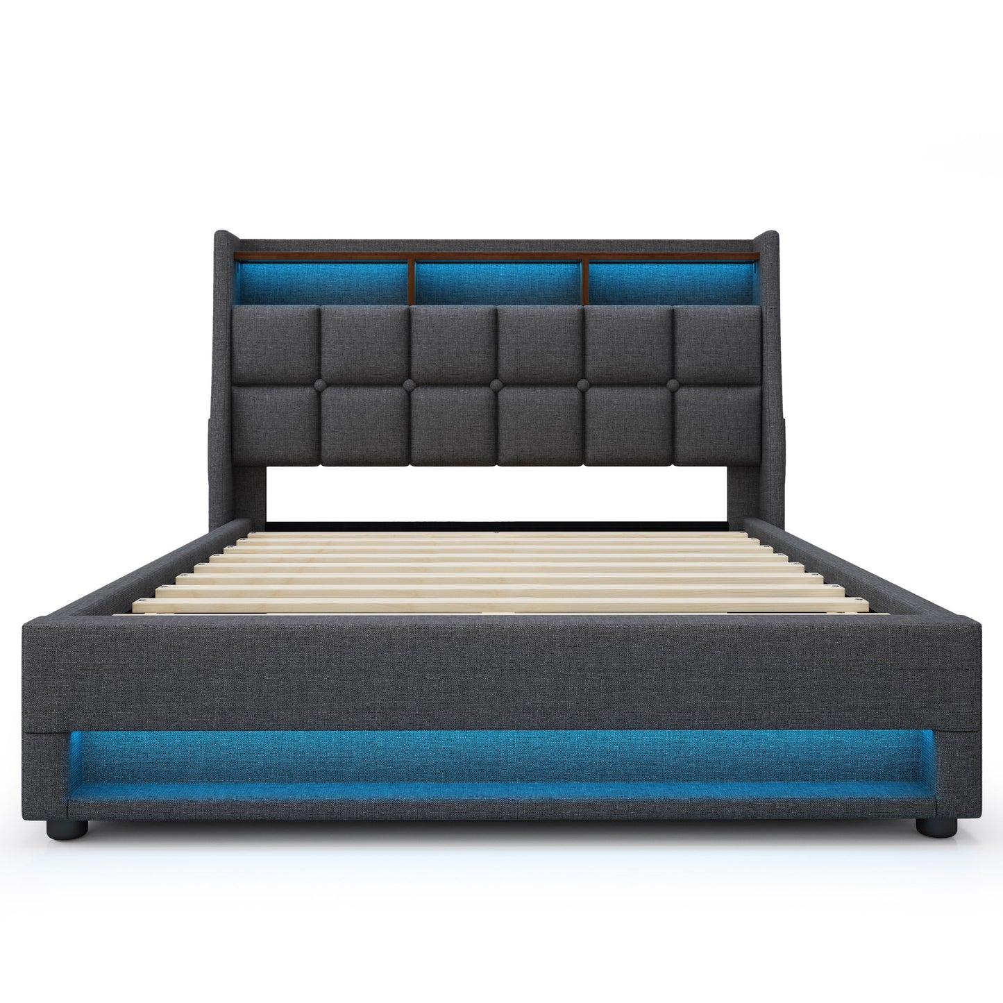 Upholstered Platform Bed With A Hydraulic Storage System, LED And USB Charging (Without Mattress) - The Sleep Loft - Online Mattress Showroom NYC