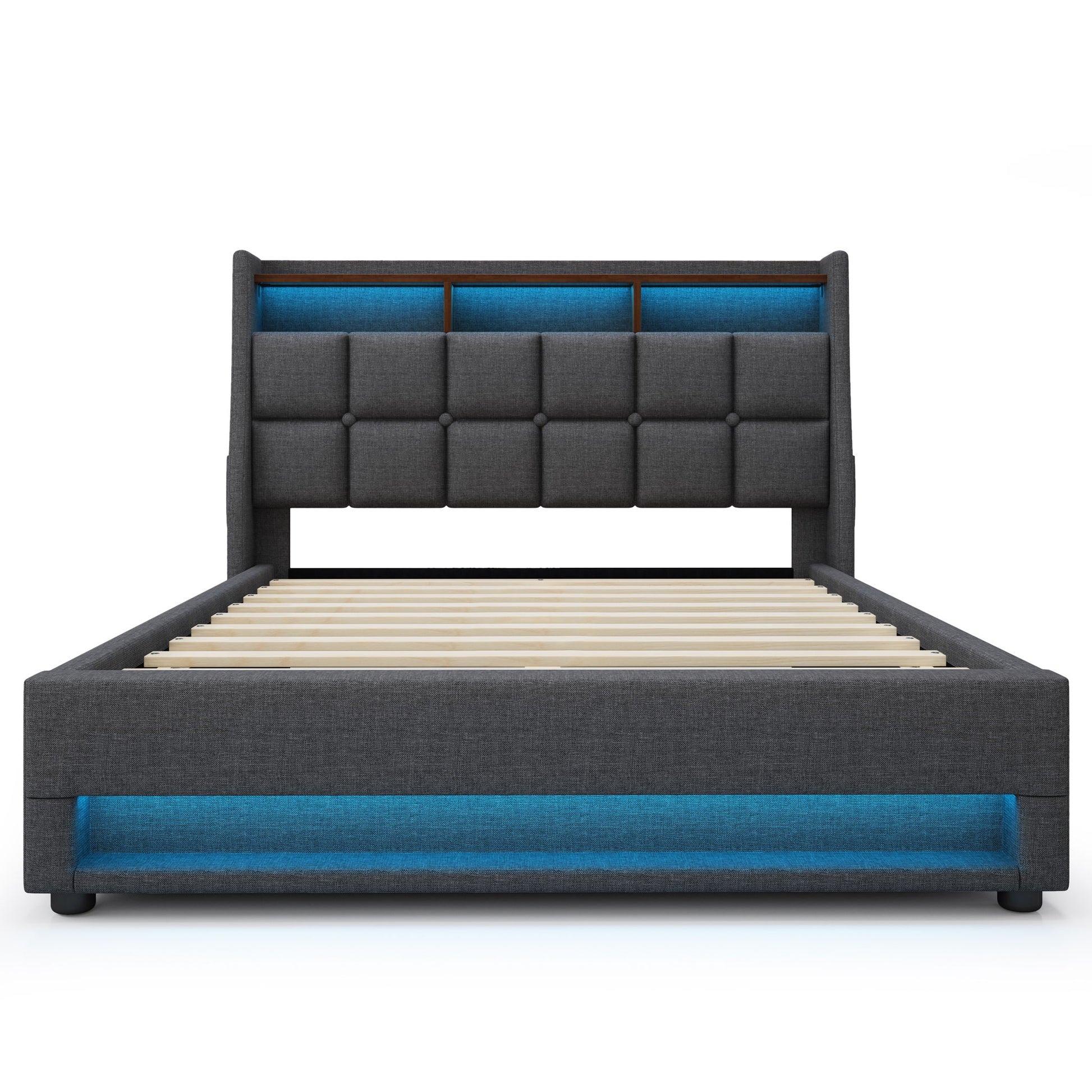 Upholstered Platform Bed With A Hydraulic Storage System, LED And USB Charging (Without Mattress) - The Sleep Loft - Online Mattress Showroom NYC