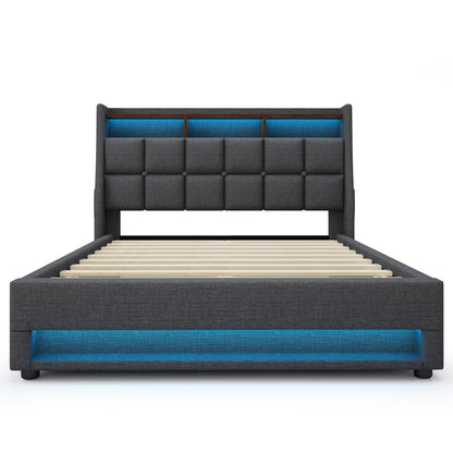 Upholstered Platform Bed With A Hydraulic Storage System, LED And USB Charging (Without Mattress) - The Sleep Loft - Online Mattress Showroom NYC