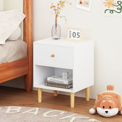 Nightstand With 1 Drawer And 1 Shelf - White - The Sleep Loft - Online Mattress Showroom NYC