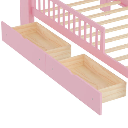 Bed With Headboard Storage Rack, 2 Under Bed Drawers, 3 Side Guardrails For Safety - The Sleep Loft - Online Mattress Showroom NYC