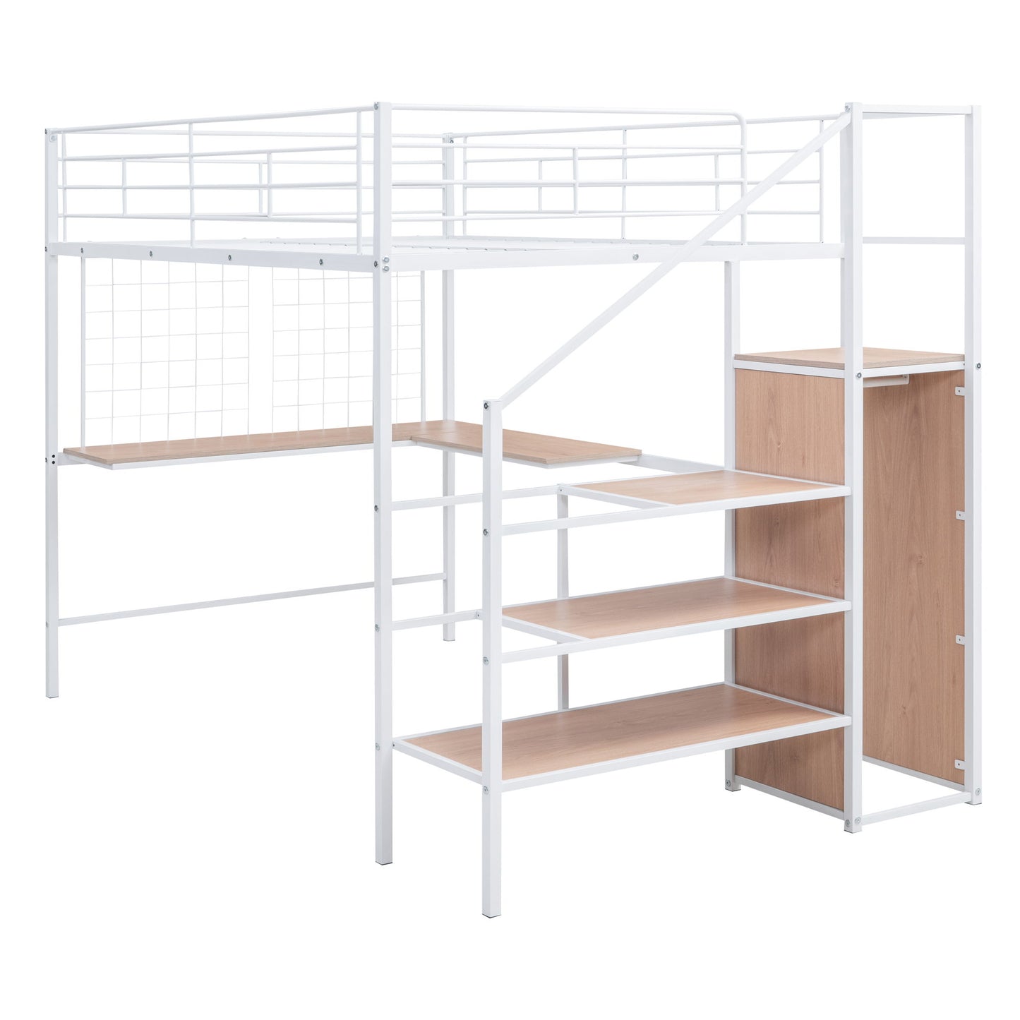 Loft Bed With Desk And Grid, Stylish Frame With Lateral Storage Ladder And Wardrobe - The Sleep Loft - Online Mattress Showroom NYC
