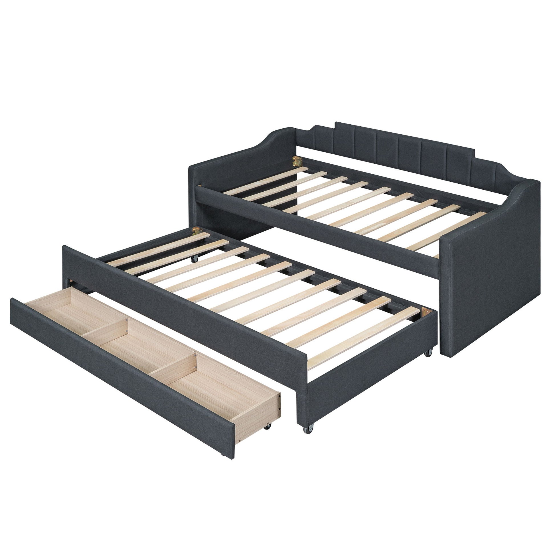 Upholstered Simple Design Daybed With Trundle And 3 Drawers - The Sleep Loft - Online Mattress Showroom NYC