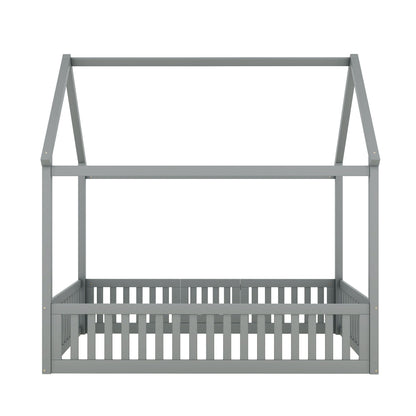 Wood House Bed With Fence And Door - The Sleep Loft - Online Mattress Showroom NYC