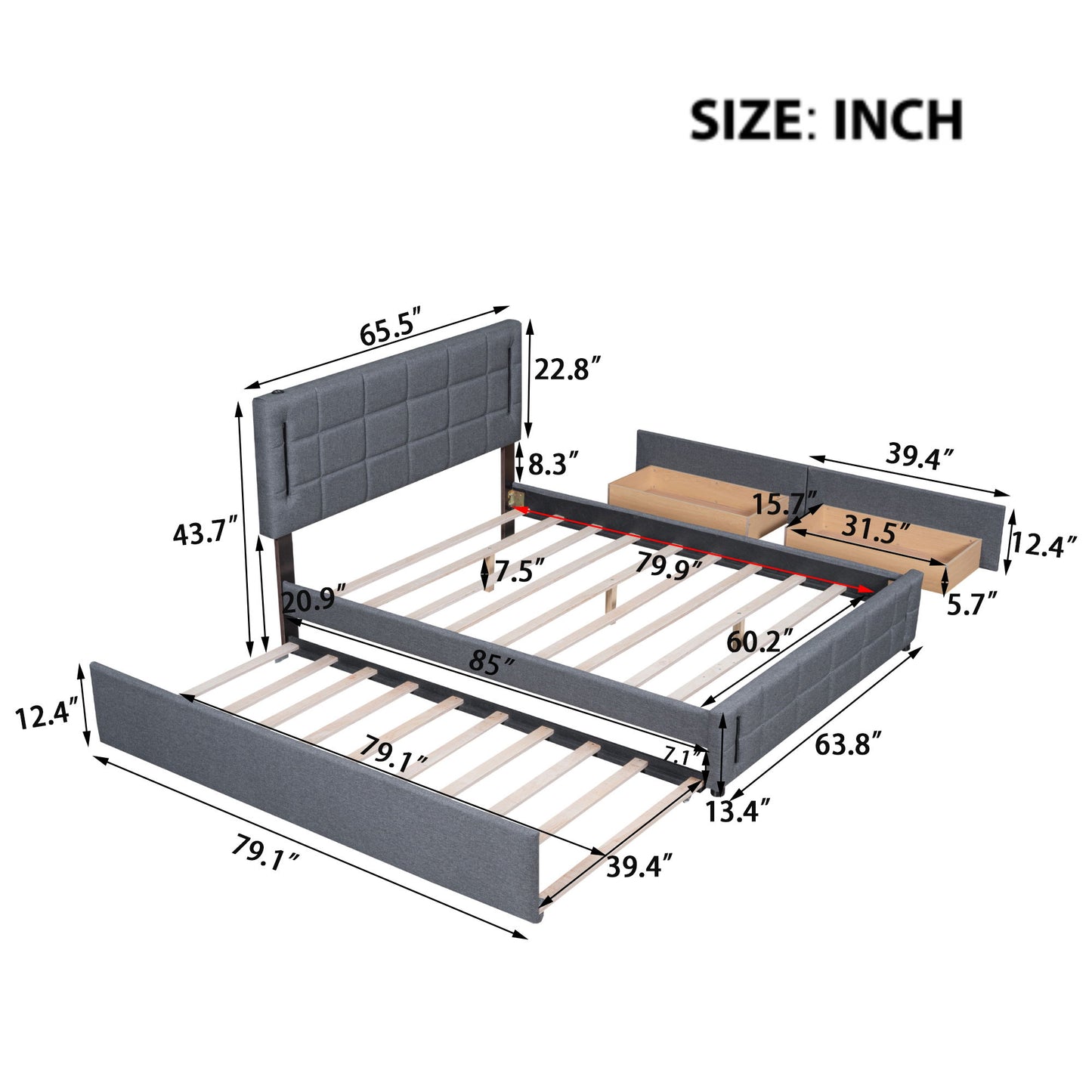 Upholstered Platform Bed With Trundle & Drawers - The Sleep Loft - Online Mattress Showroom NYC