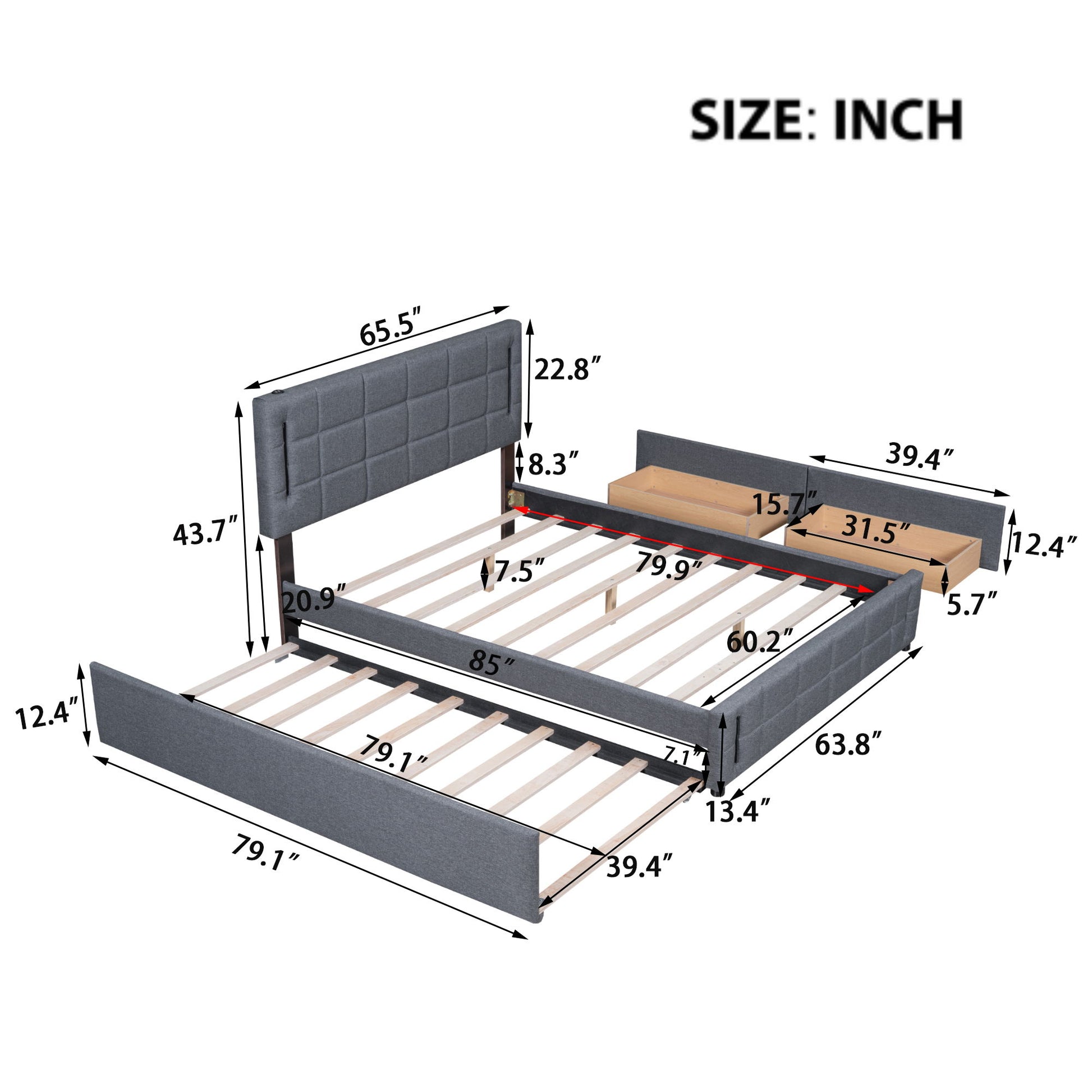 Upholstered Platform Bed With Trundle & Drawers - The Sleep Loft - Online Mattress Showroom NYC