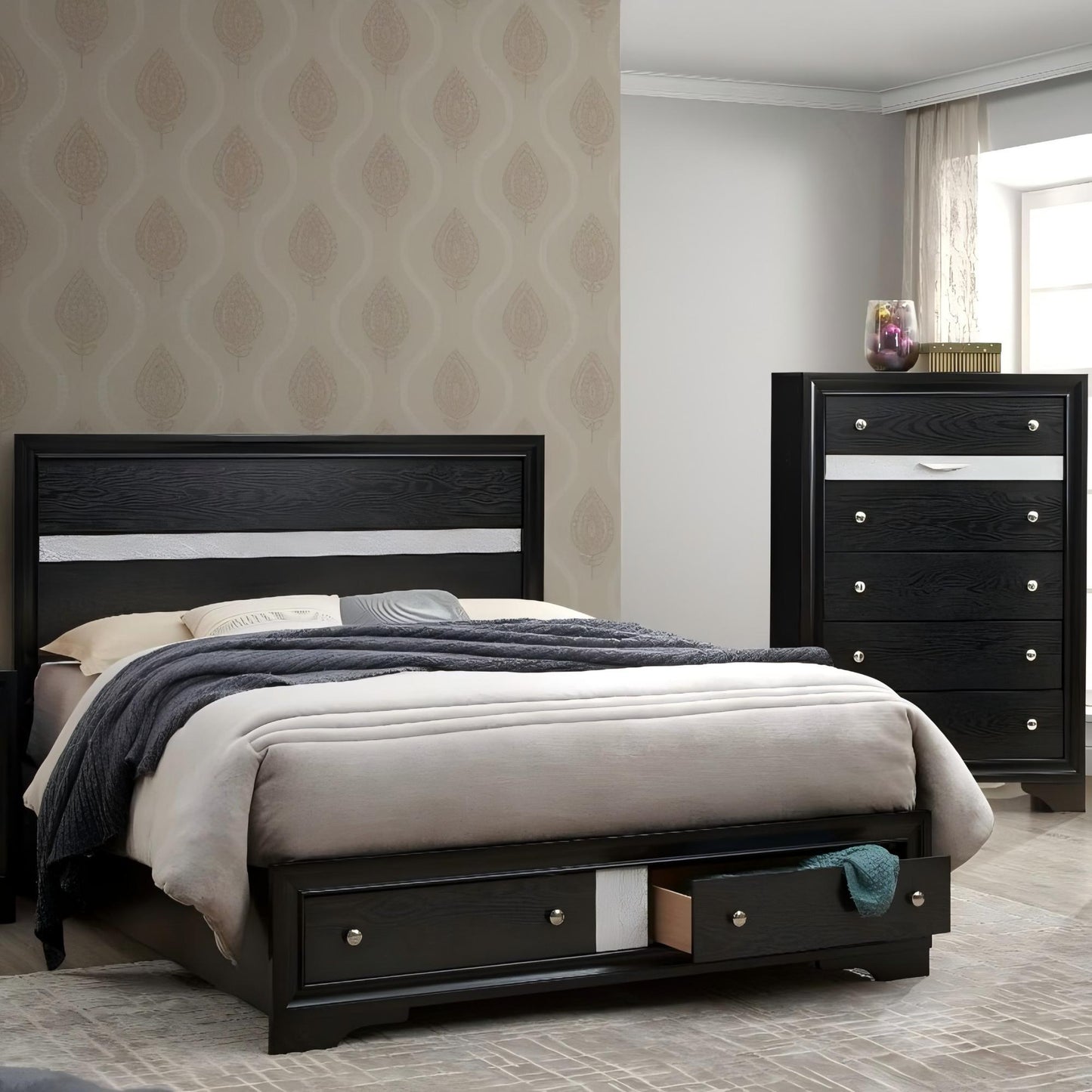 Madrid - Queen Bed With Storage Drawers And Nickel Handles - Black - The Sleep Loft - Online Mattress Showroom NYC