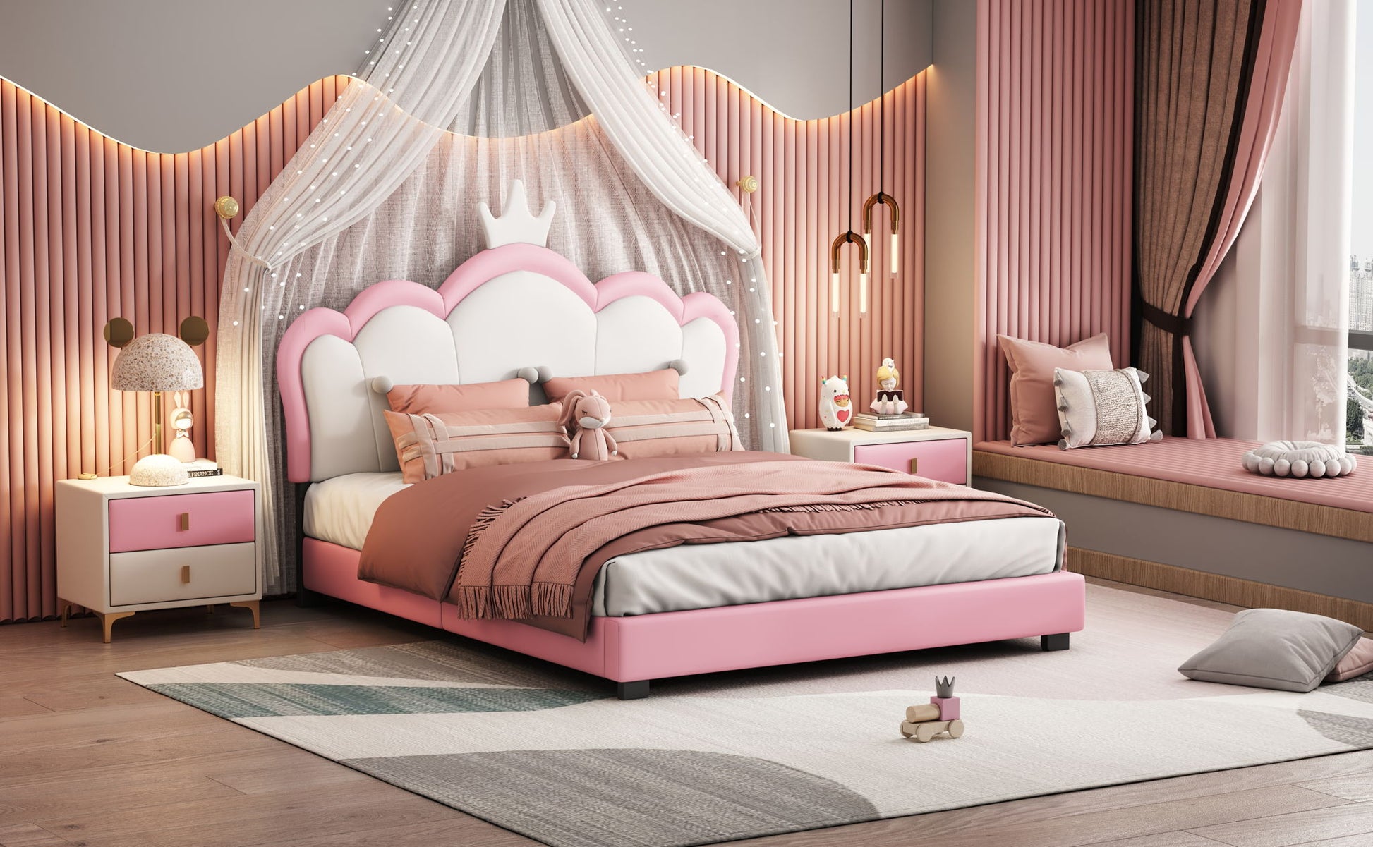 Upholstered Princess Platform Bed With Crown Headboard - The Sleep Loft - Online Mattress Showroom NYC