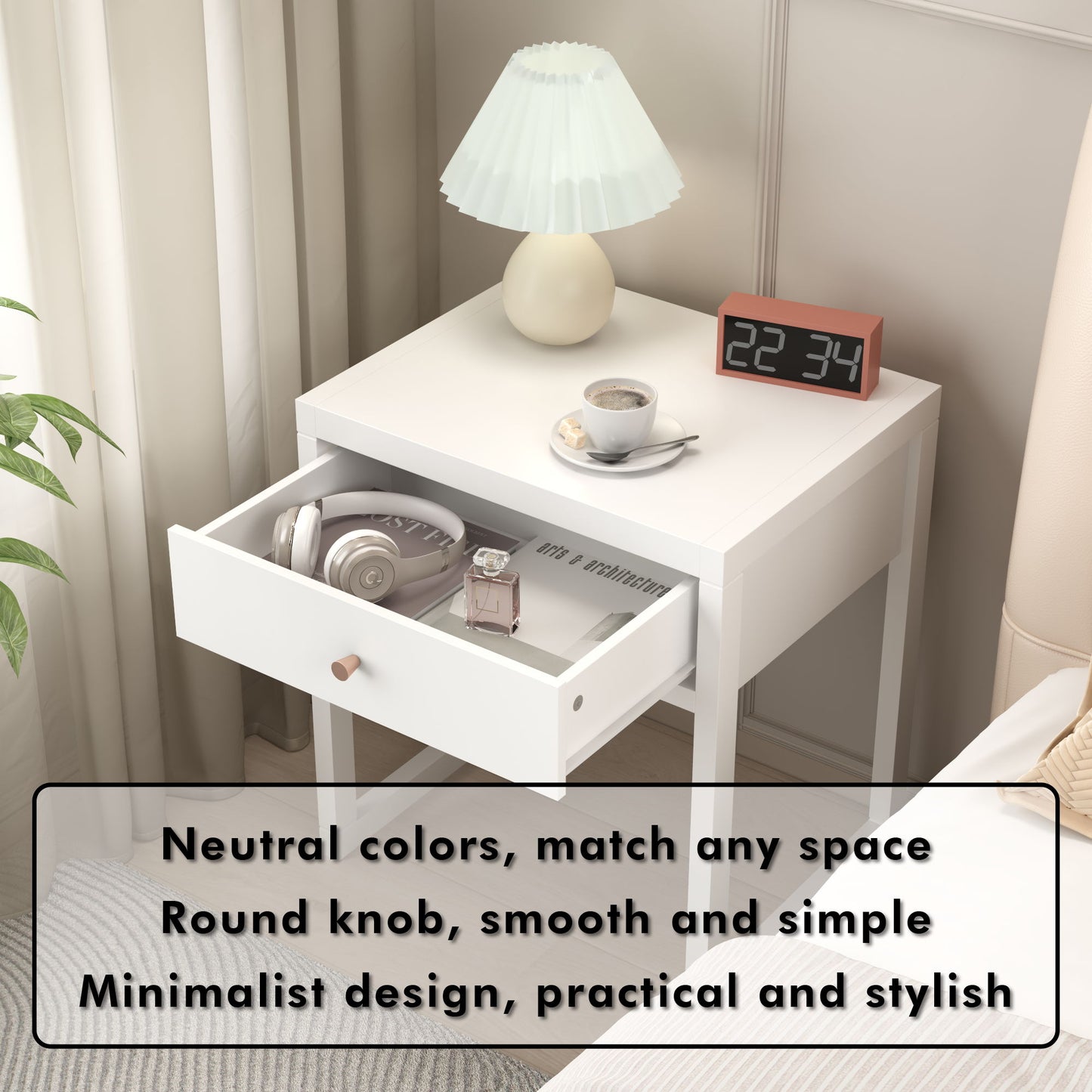 Nightstand With Drawer, Minimalist Bedside Table, Compact End Table For Bedroom - White - The Sleep Loft - Online Mattress Showroom NYC