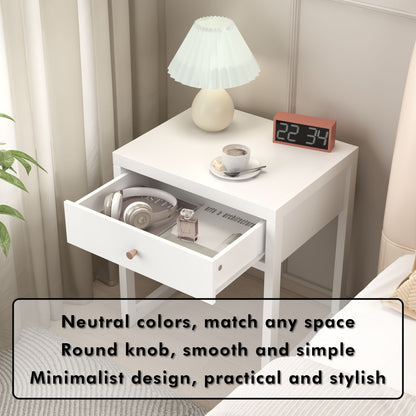 Nightstand With Drawer, Minimalist Bedside Table, Compact End Table For Bedroom - White - The Sleep Loft - Online Mattress Showroom NYC