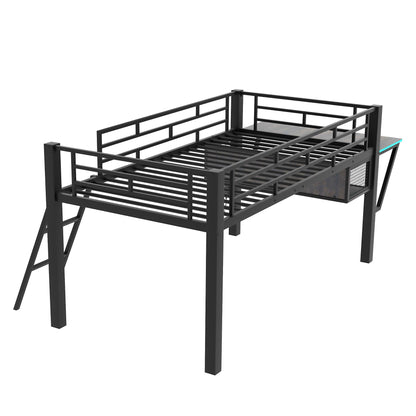 Modern Gaming Mid Loft Bed With Desk And LED Lights - The Sleep Loft - Online Mattress Showroom NYC