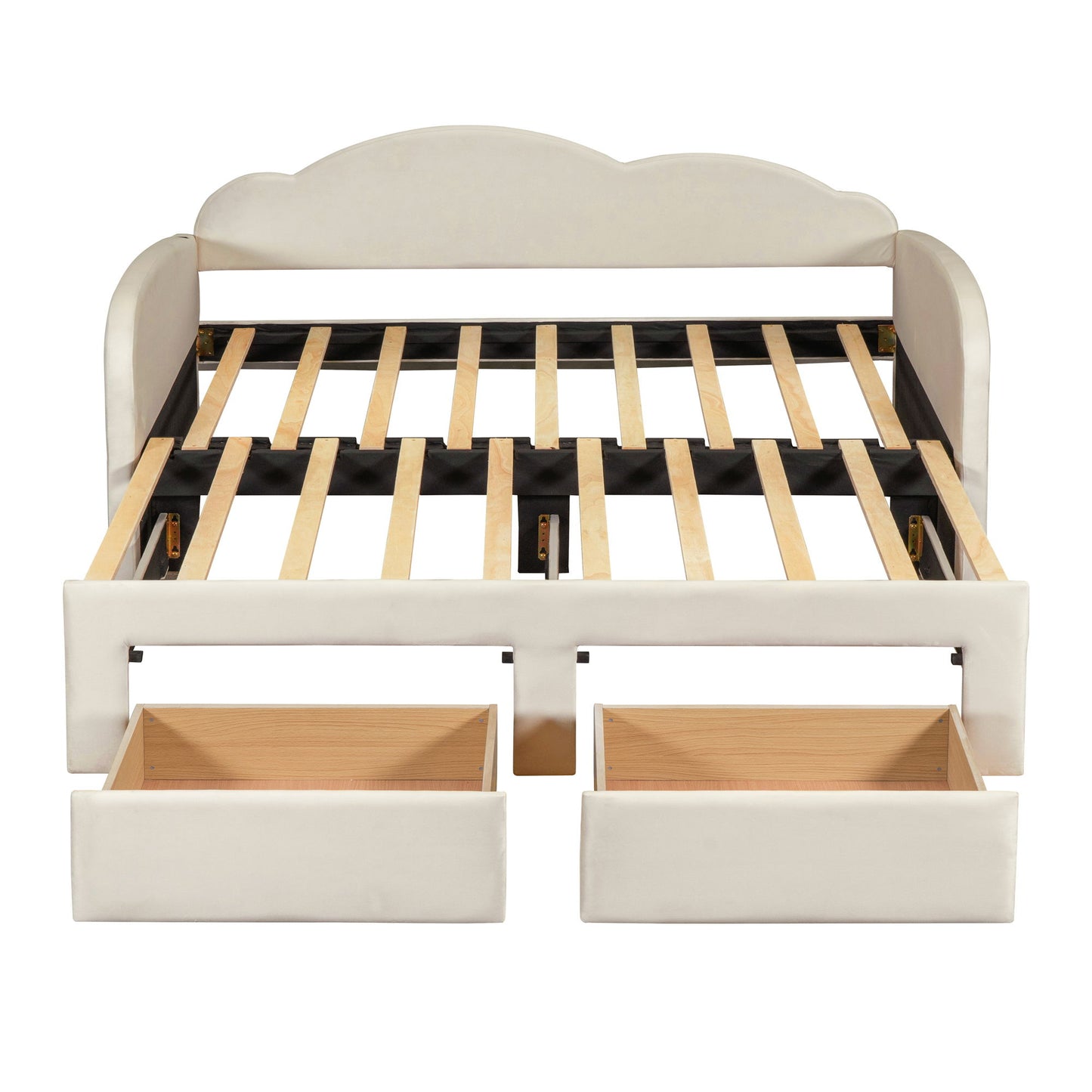 Upholstered Daybed With Cloud-Shaped Backrest, Trundle & 2 Drawers And USB Ports - The Sleep Loft - Online Mattress Showroom NYC