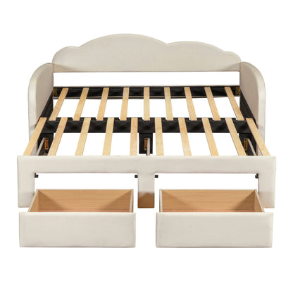 Upholstered Daybed With Cloud-Shaped Backrest, Trundle & 2 Drawers And USB Ports - The Sleep Loft - Online Mattress Showroom NYC