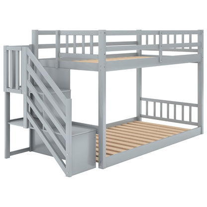 Twin Over Twin Floor Bunk Bed, Ladder With Storage - The Sleep Loft - Online Mattress Showroom NYC