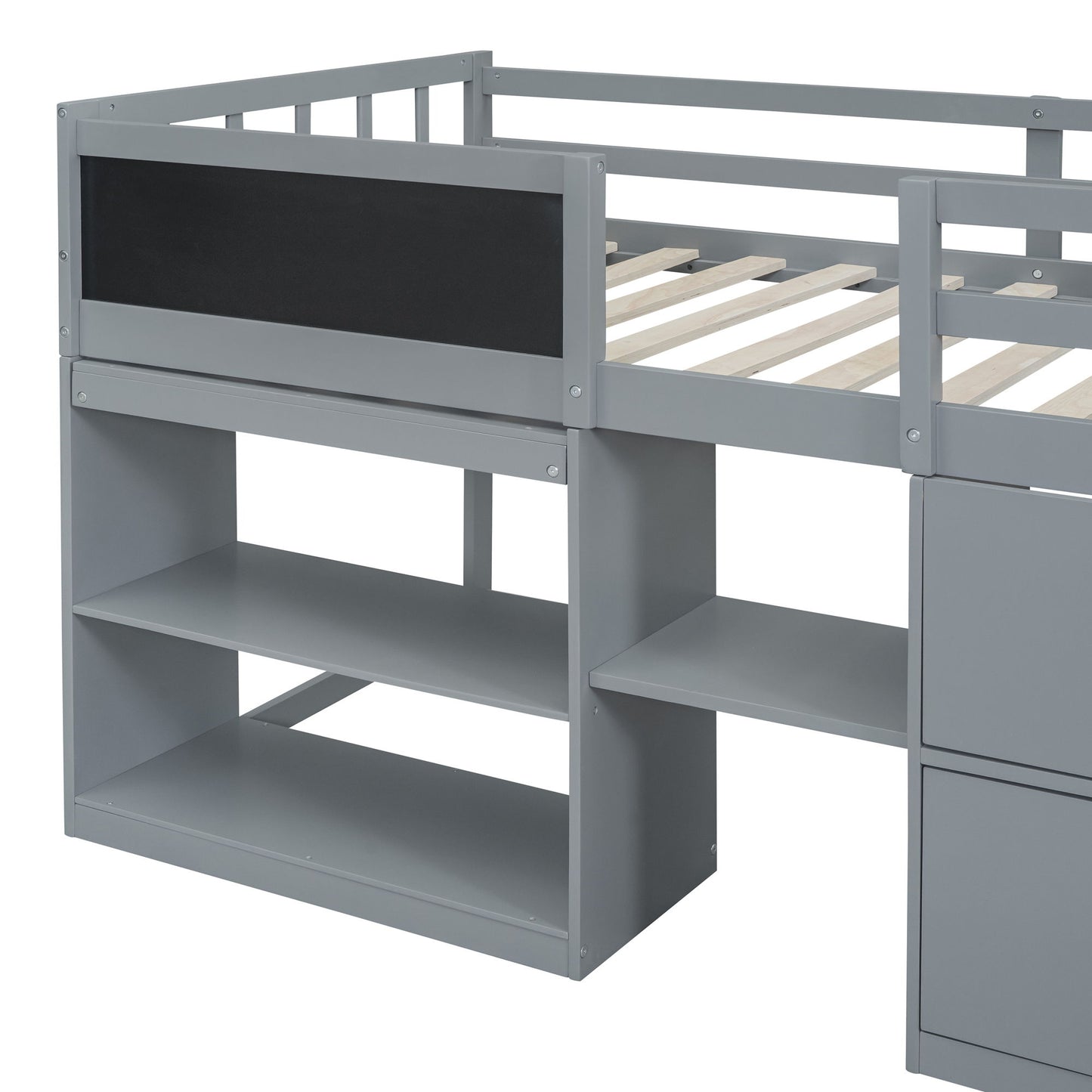 Low Loft Bed With Rolling Desk, Shelf And Drawers - The Sleep Loft - Online Mattress Showroom NYC