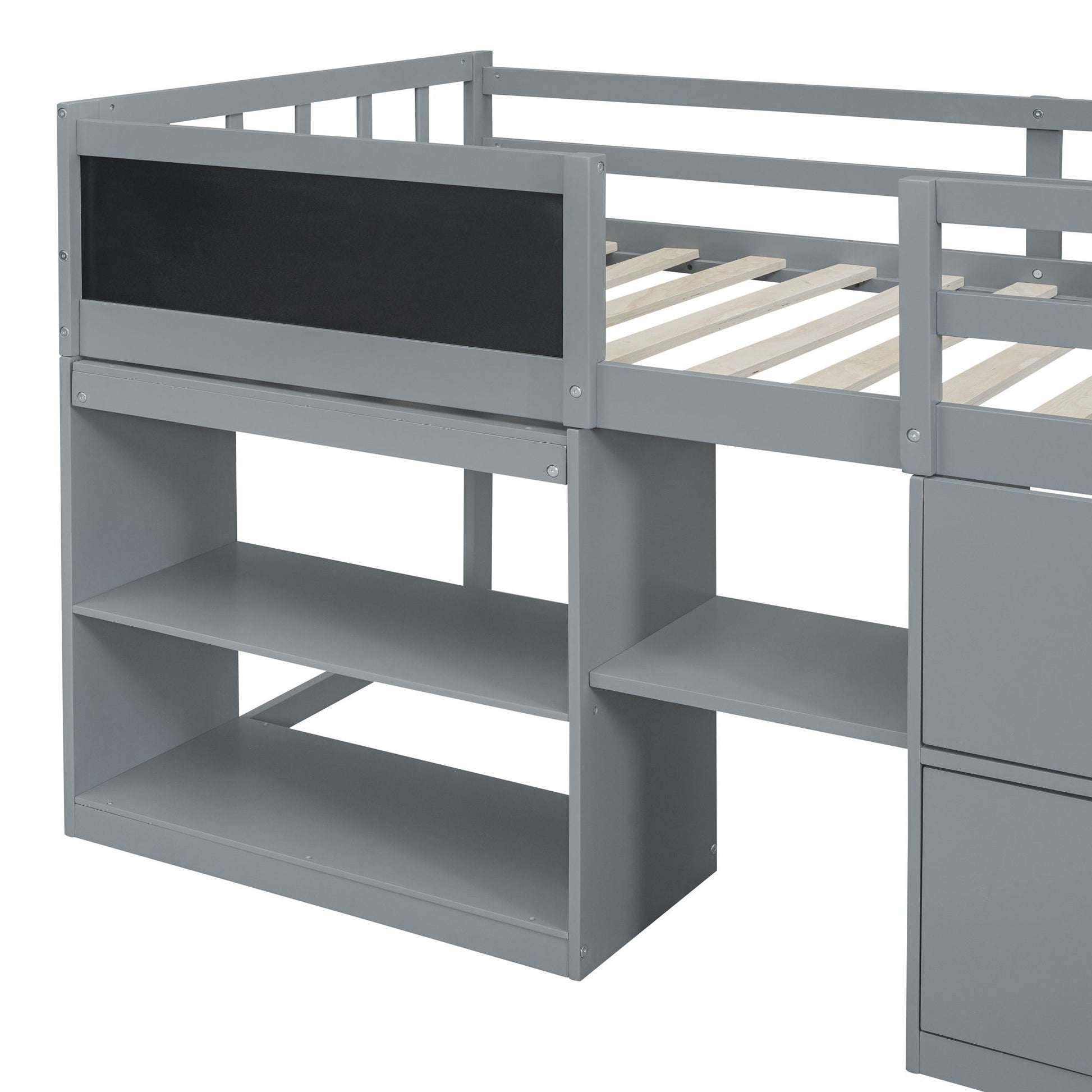 Low Loft Bed With Rolling Desk, Shelf And Drawers - The Sleep Loft - Online Mattress Showroom NYC