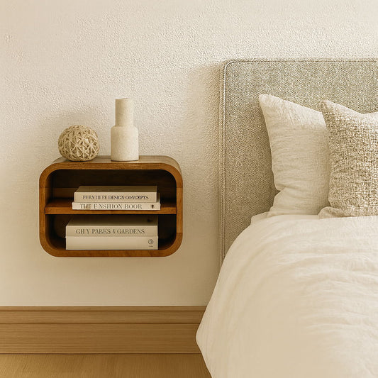 Floating Open Curve Nightstand - Oak - The Sleep Loft - Online Mattress Showroom NYC