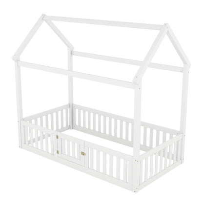 Wood House Bed With Fence And Door - The Sleep Loft - Online Mattress Showroom NYC