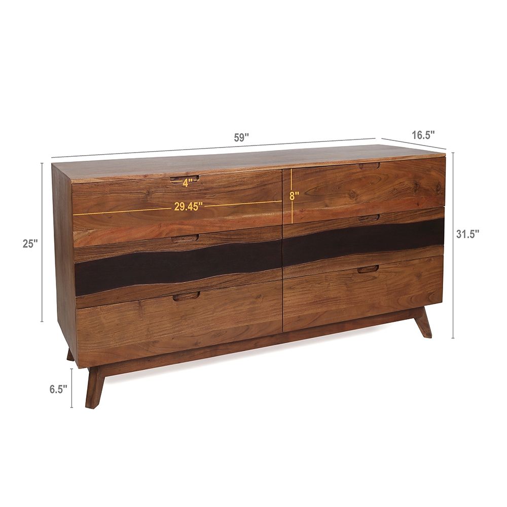 Sierra 6 Drawer Sideboard, Wood Credenza / Cabinets / Chests / Nightstands - Natural Wood / Brown - The Sleep Loft - Online Mattress Showroom NYC