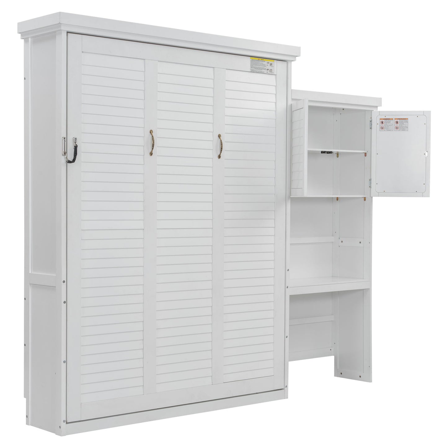 Queen Size Murphy Bed With Louvered Design And Multiple Storage Shelves - White - The Sleep Loft - Online Mattress Showroom NYC