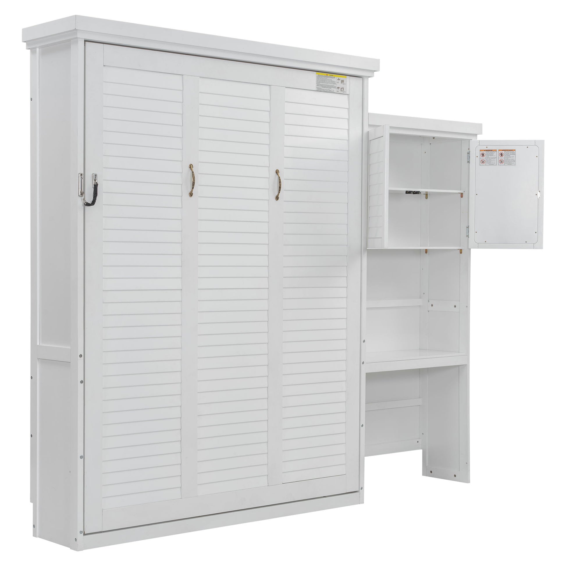 Queen Size Murphy Bed With Louvered Design And Multiple Storage Shelves - White - The Sleep Loft - Online Mattress Showroom NYC