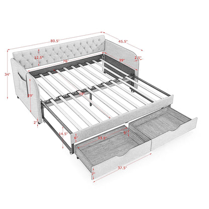 Daybed With Trundle And Storage Drawers, Flat Arms With Pocket - The Sleep Loft - Online Mattress Showroom NYC
