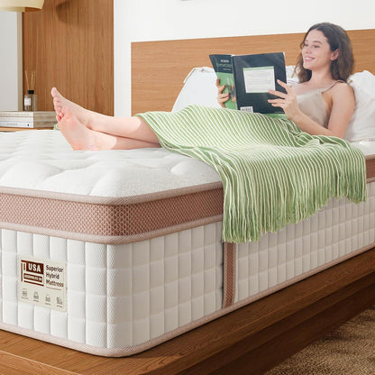 12" King Size Firm Hybrid Mattress, Gel Memory Foam & Pocket Springs, Pressure Relief, Motion Isolation, Ergonomic Bed - White